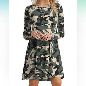 Womens XL casual camouflage swing dress